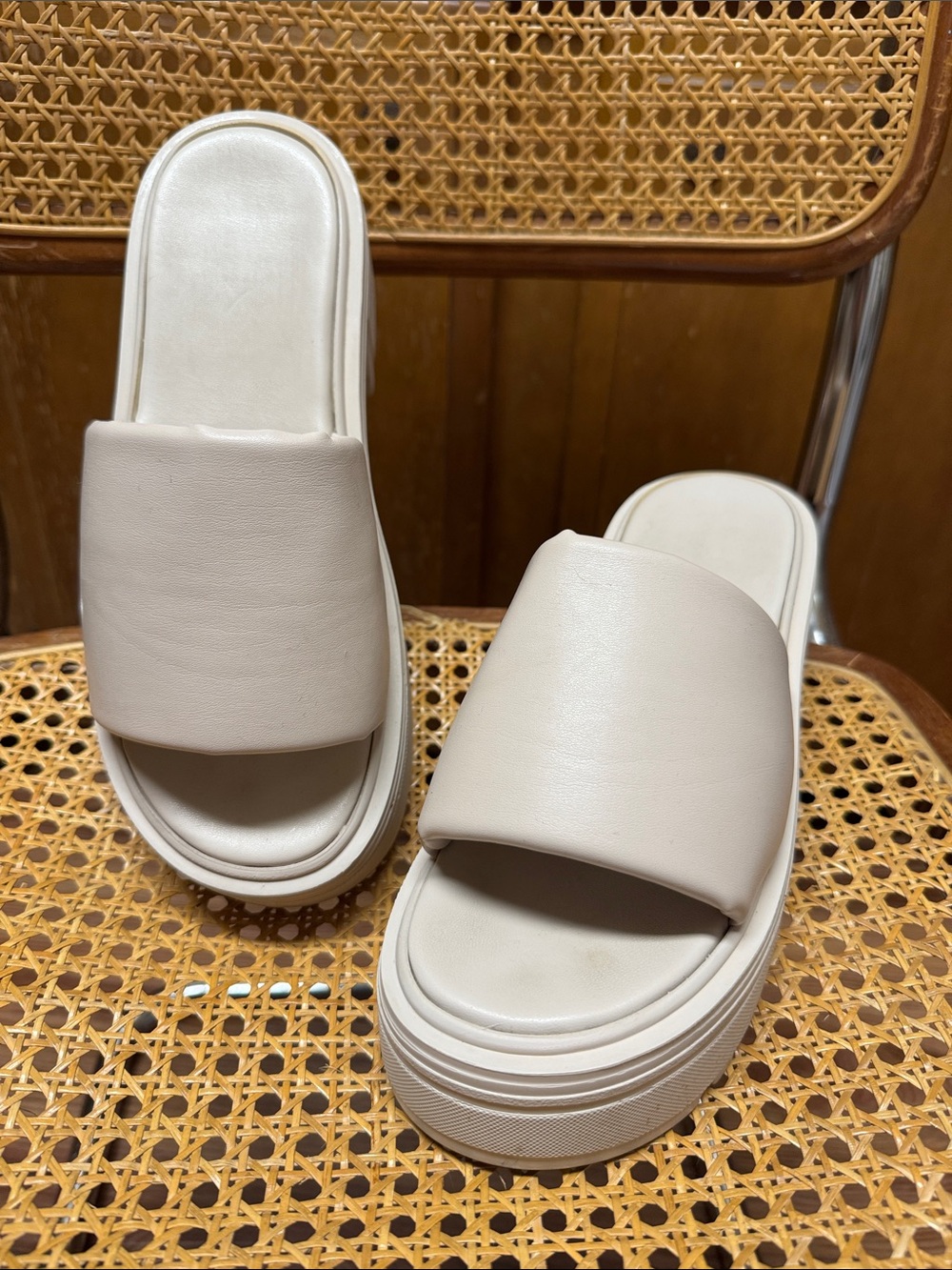 Platform Slide Sandals in Cream - Women
